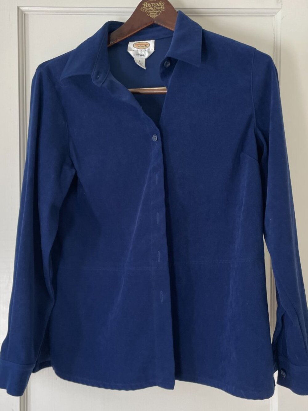 Talbots Faux Suede Blue Stretch Shirt Size S Navy - Picture 8 of 10